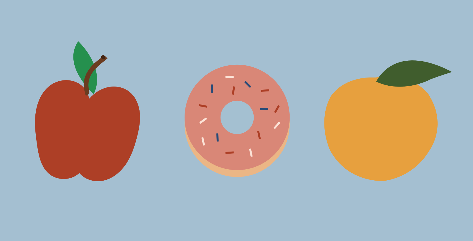 How to get better sleep: An apple, doughnut and peach. Healthy, light food choices before bed can help you sleep better.